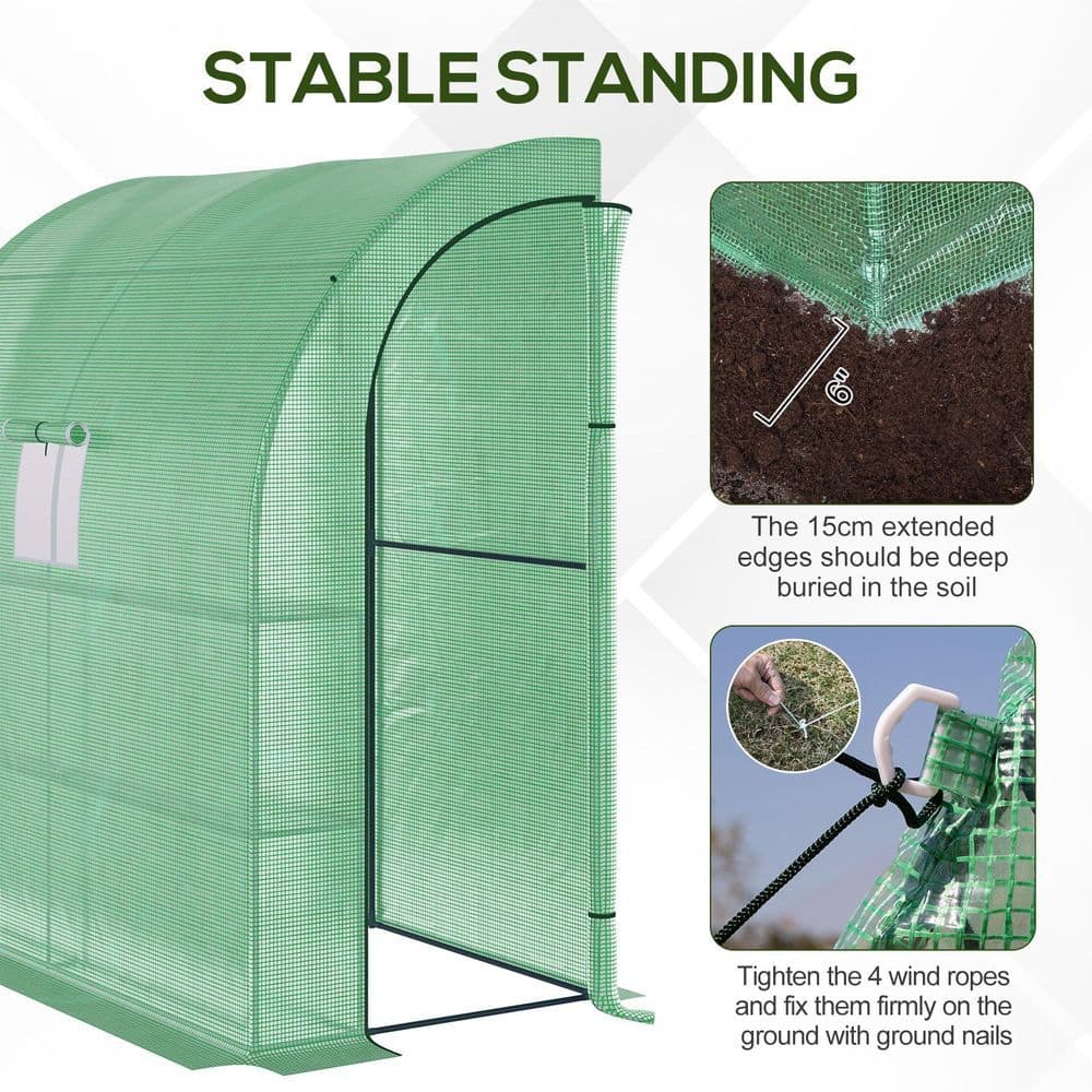 image-Walk-In Lean to Wall Greenhouse Window&Door 200Lx 100W x 215Hcm Green Outsunny