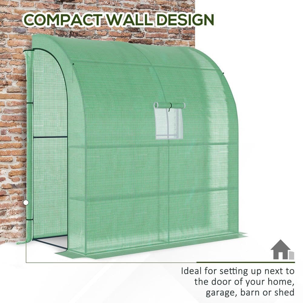 image-Walk-In Lean to Wall Greenhouse Window&Door 200Lx 100W x 215Hcm Green Outsunny