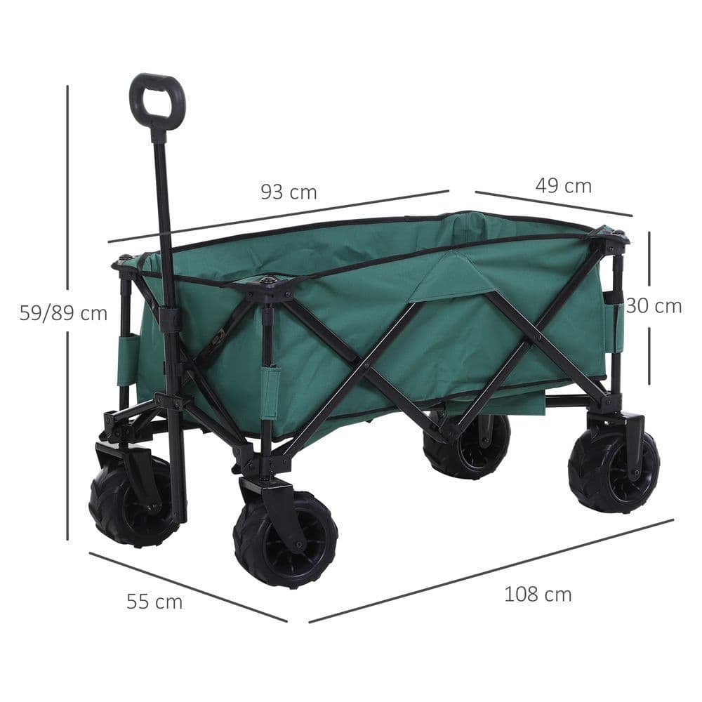 image-Outsunny Outdoor Cart Folding Cargo Wagon Trailer Beach w/ Telescopic Handle