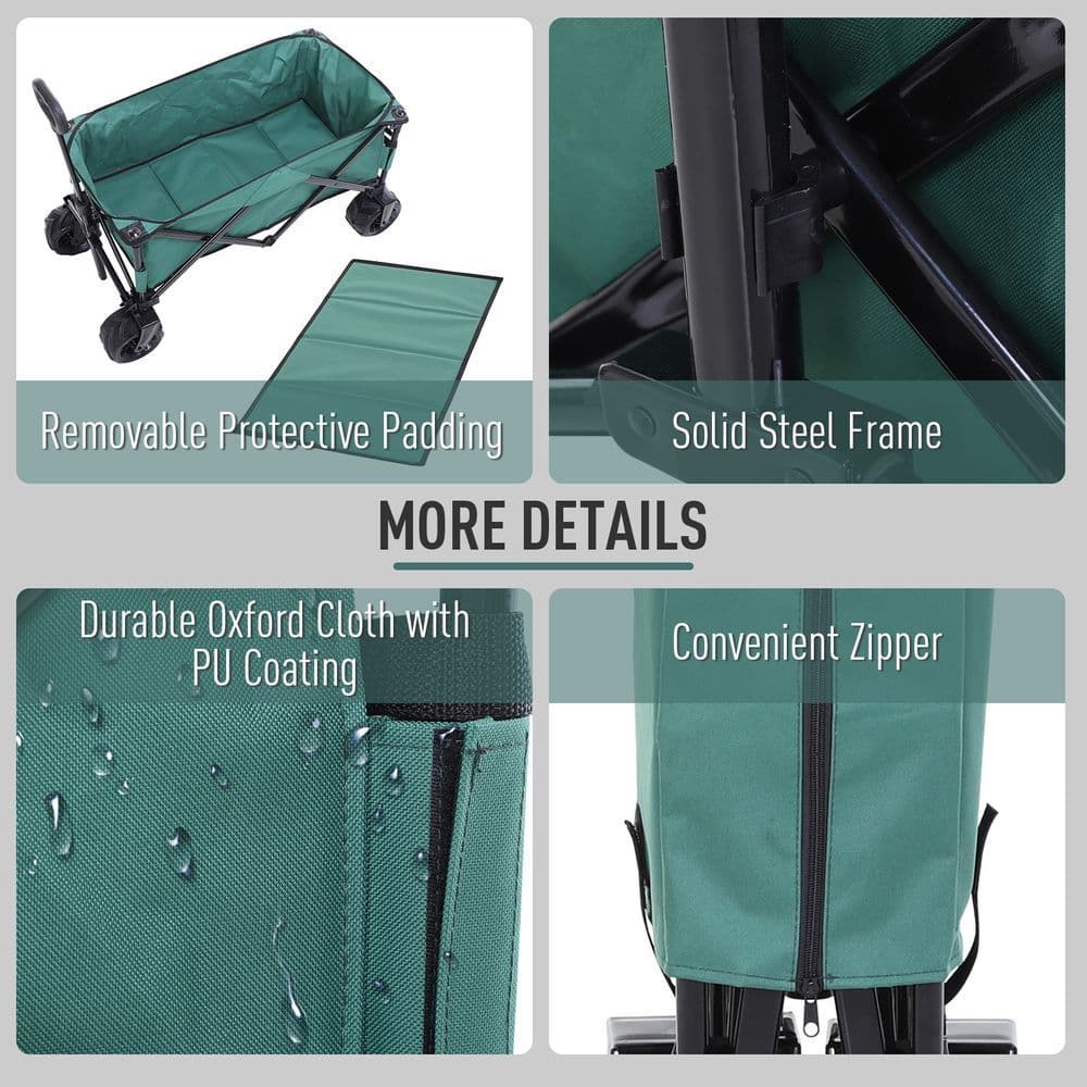 image-Outsunny Outdoor Cart Folding Cargo Wagon Trailer Beach w/ Telescopic Handle