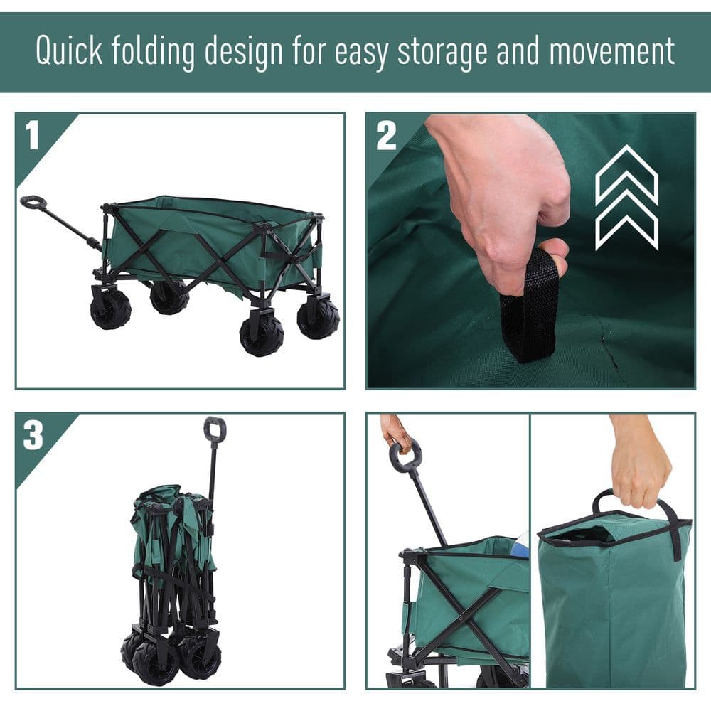 image-Outsunny Outdoor Cart Folding Cargo Wagon Trailer Beach w/ Telescopic Handle