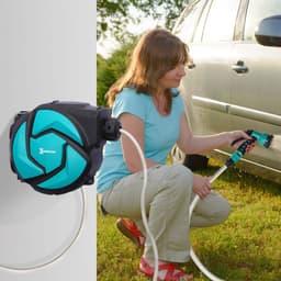 image-10M Water Hose Reel Compact Garden Car Locking Auto Retract Spray Durhand