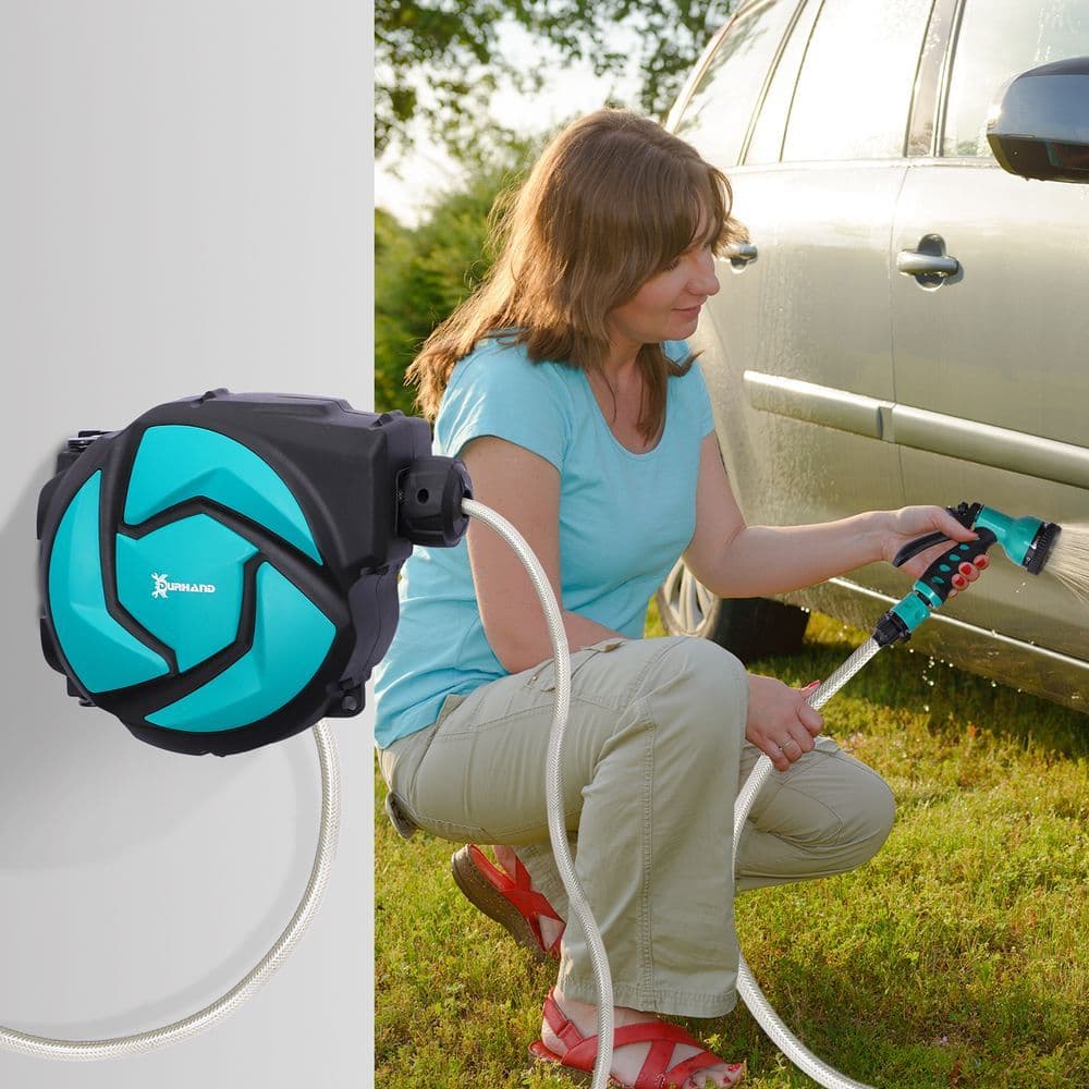 image-10M Water Hose Reel Compact Garden Car Locking Auto Retract Spray Durhand
