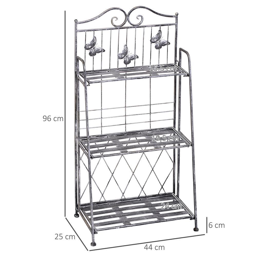 image-Outsunny 3-Tier Metal Folding Plant Stand Display Rack Bookshelf Unit Outdoor