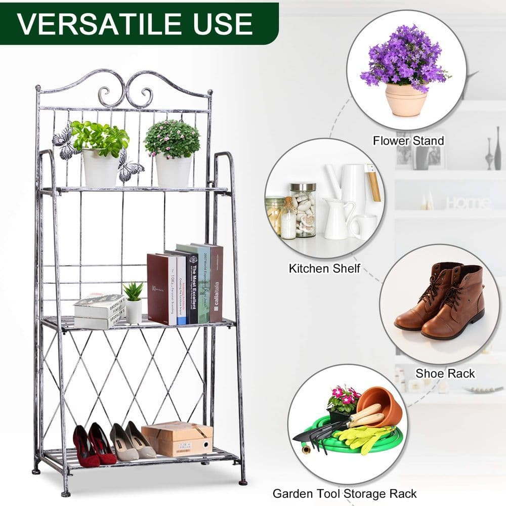 image-Outsunny 3-Tier Metal Folding Plant Stand Display Rack Bookshelf Unit Outdoor