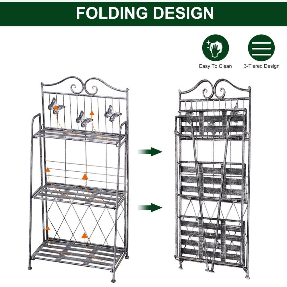 image-Outsunny 3-Tier Metal Folding Plant Stand Display Rack Bookshelf Unit Outdoor