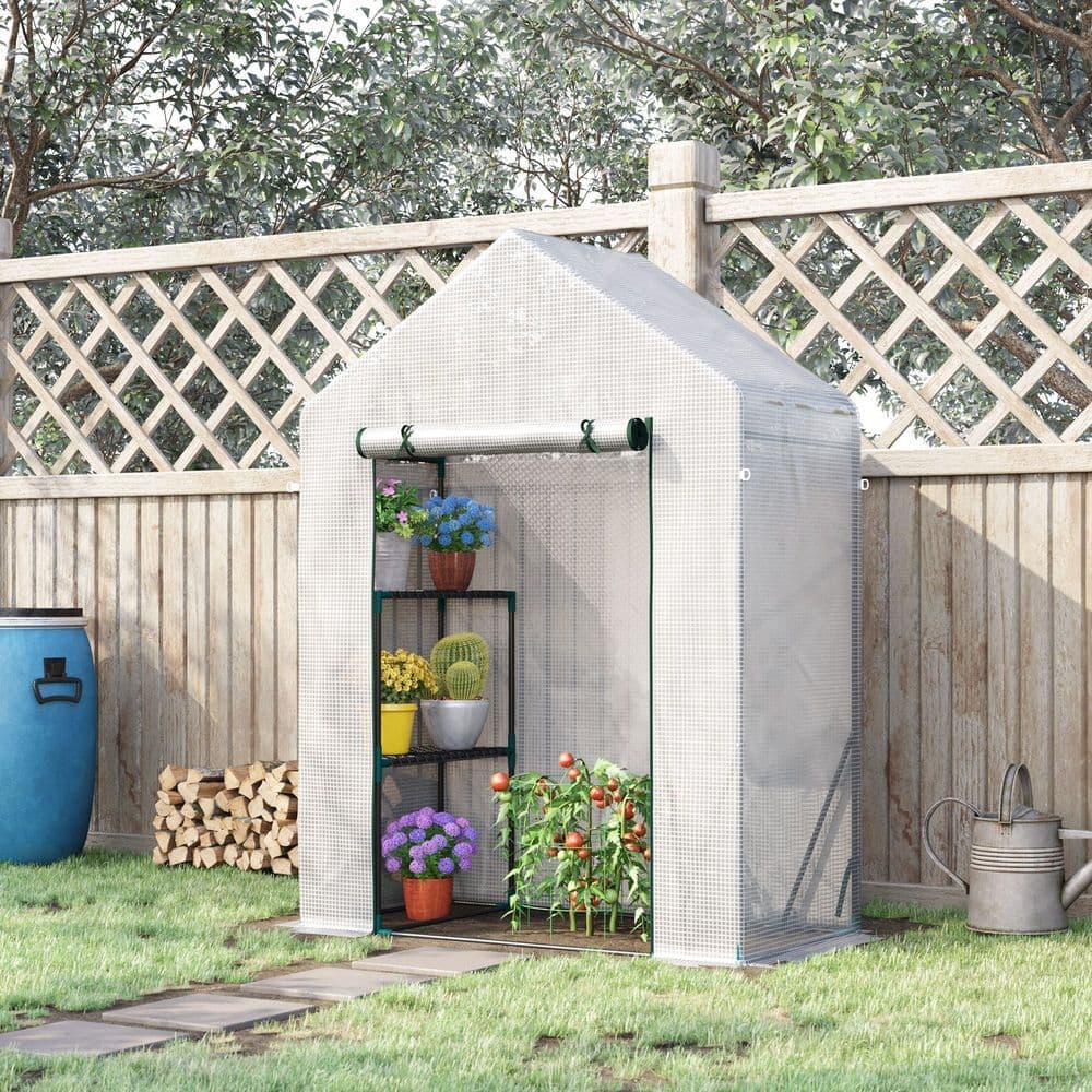 image-Greenhouse for Outdoor, Portable Gardening Plant Grow House w/ Shelf Outsunny