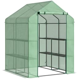 image-Walk in Garden Greenhouse Outdoor Grow House Shelves, 143x138x190cm Outsunny