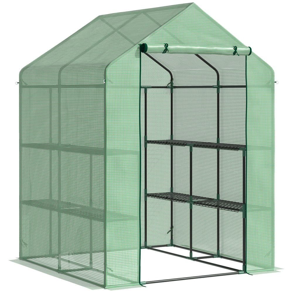 image-Walk in Garden Greenhouse Outdoor Grow House Shelves, 143x138x190cm Outsunny
