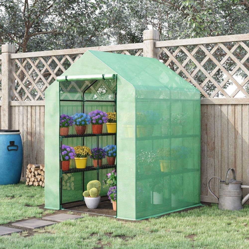 image-Walk in Garden Greenhouse Outdoor Grow House Shelves, 143x138x190cm Outsunny