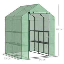 image-Walk in Garden Greenhouse Outdoor Grow House Shelves, 143x138x190cm Outsunny