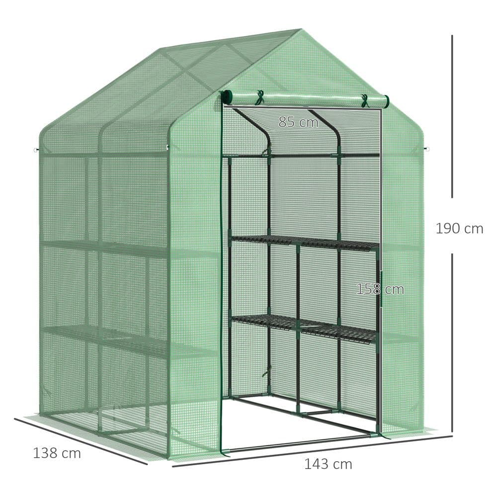 image-Walk in Garden Greenhouse Outdoor Grow House Shelves, 143x138x190cm Outsunny