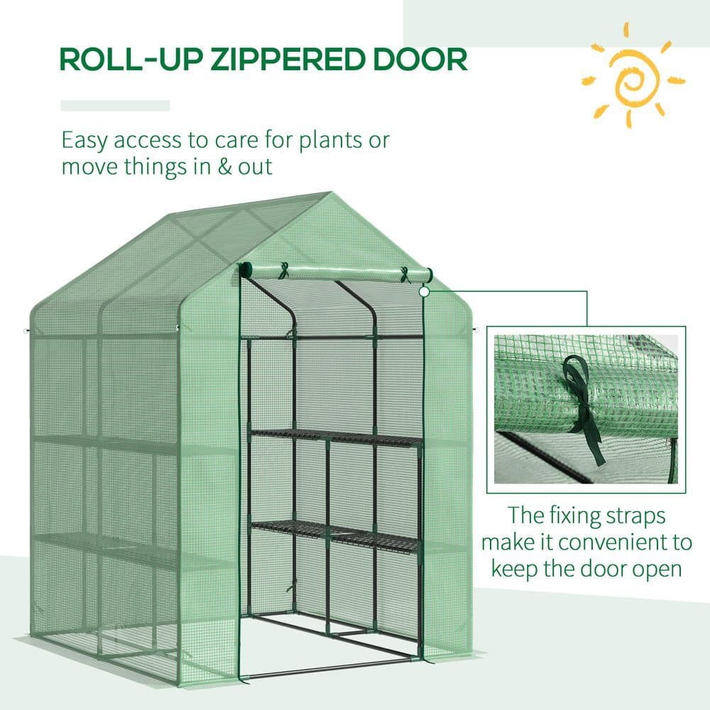 image-Walk in Garden Greenhouse Outdoor Grow House Shelves, 143x138x190cm Outsunny