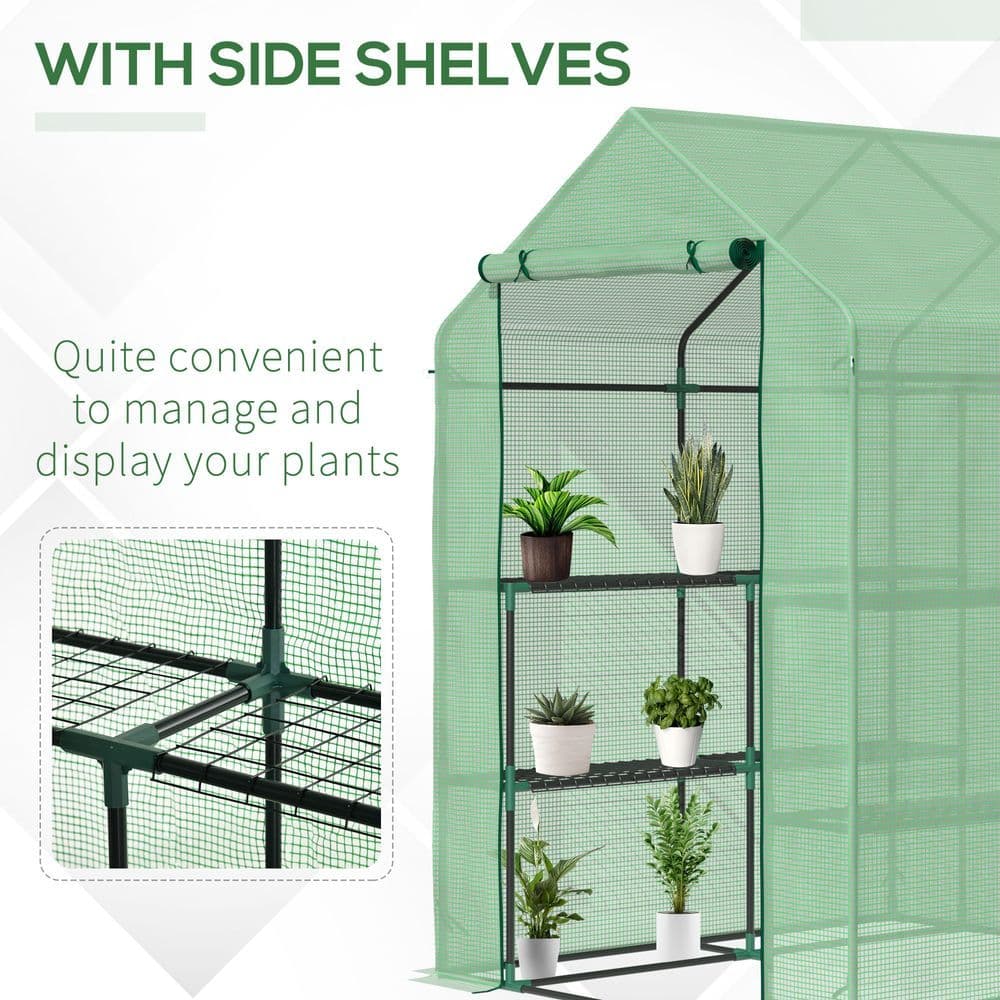 image-Walk in Garden Greenhouse Outdoor Grow House Shelves, 143x138x190cm Outsunny