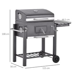 image-Charcoal Grill BBQ Trolley Wheels Shelf Side Thermometer Steel Black
