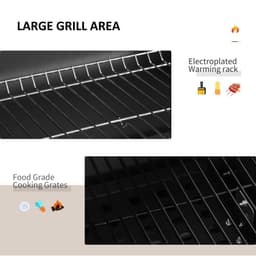 image-Charcoal Grill BBQ Trolley Wheels Shelf Side Thermometer Steel Black