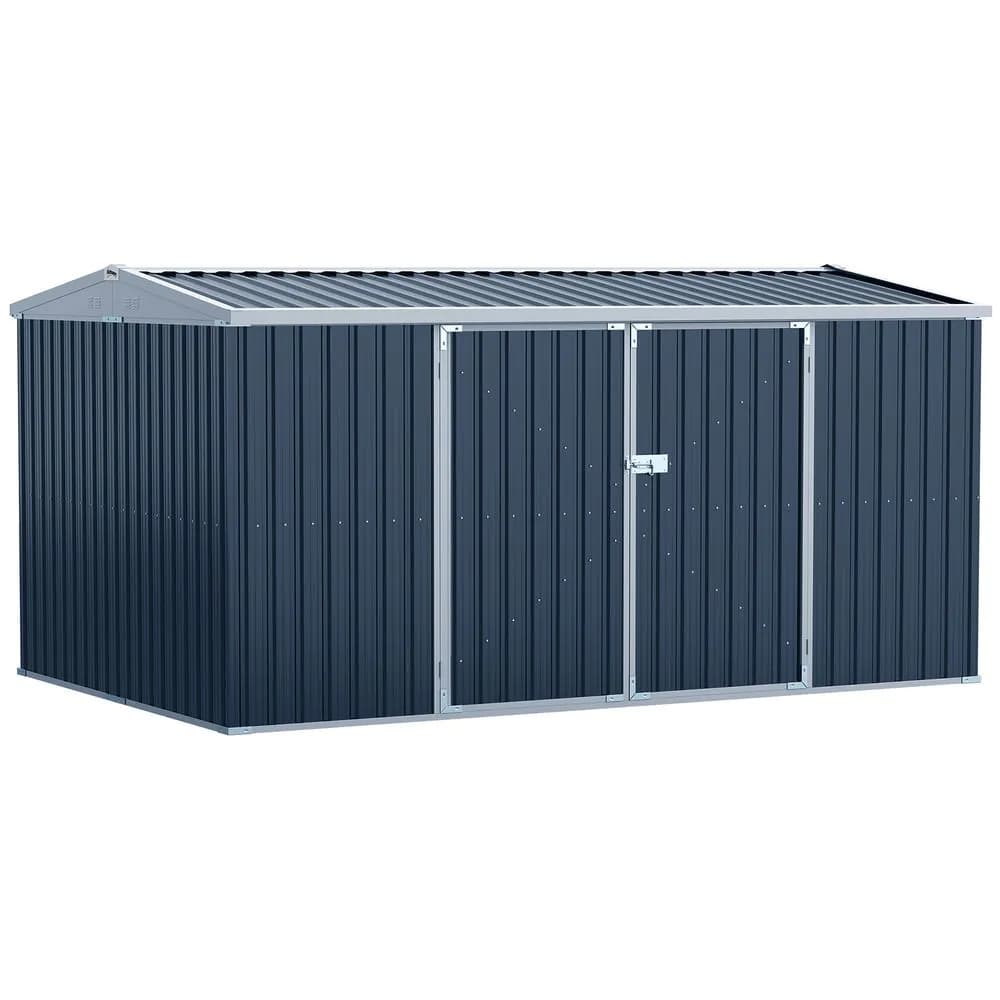 image-Outdoor Garden Storage Shed Steel Tool Storage Box for Backyard Grey Outsunny