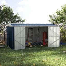 image-Outdoor Garden Storage Shed Steel Tool Storage Box for Backyard Grey Outsunny