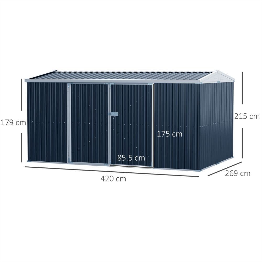 image-Outdoor Garden Storage Shed Steel Tool Storage Box for Backyard Grey Outsunny