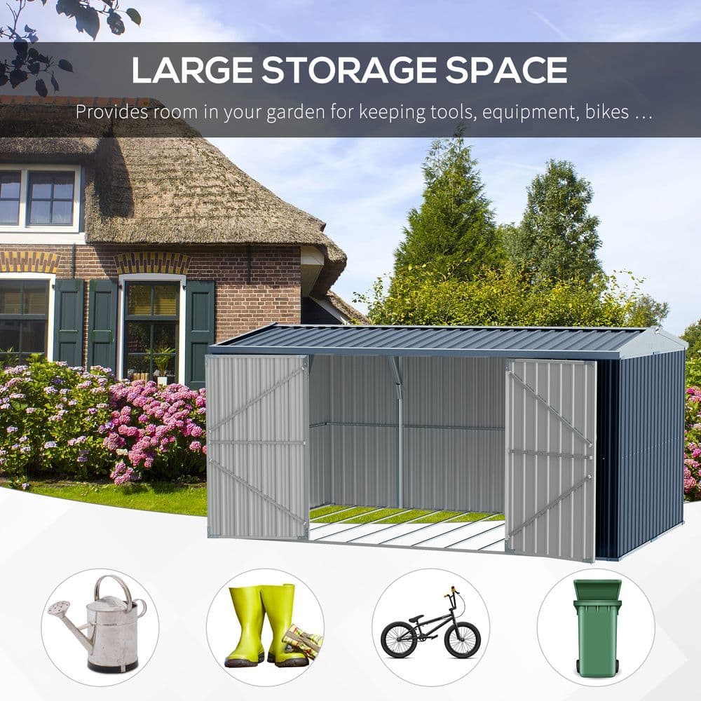 image-Outdoor Garden Storage Shed Steel Tool Storage Box for Backyard Grey Outsunny