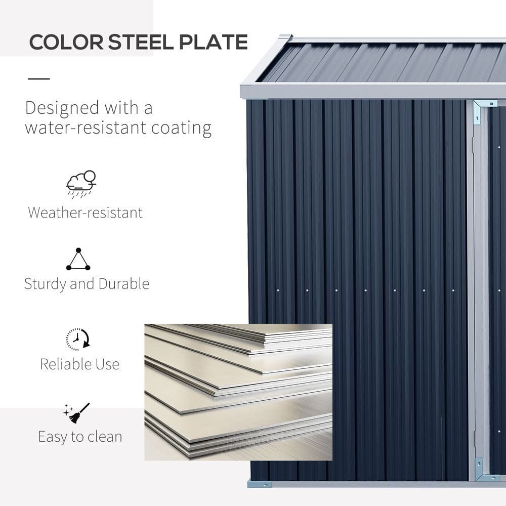 image-Outdoor Garden Storage Shed Steel Tool Storage Box for Backyard Grey Outsunny