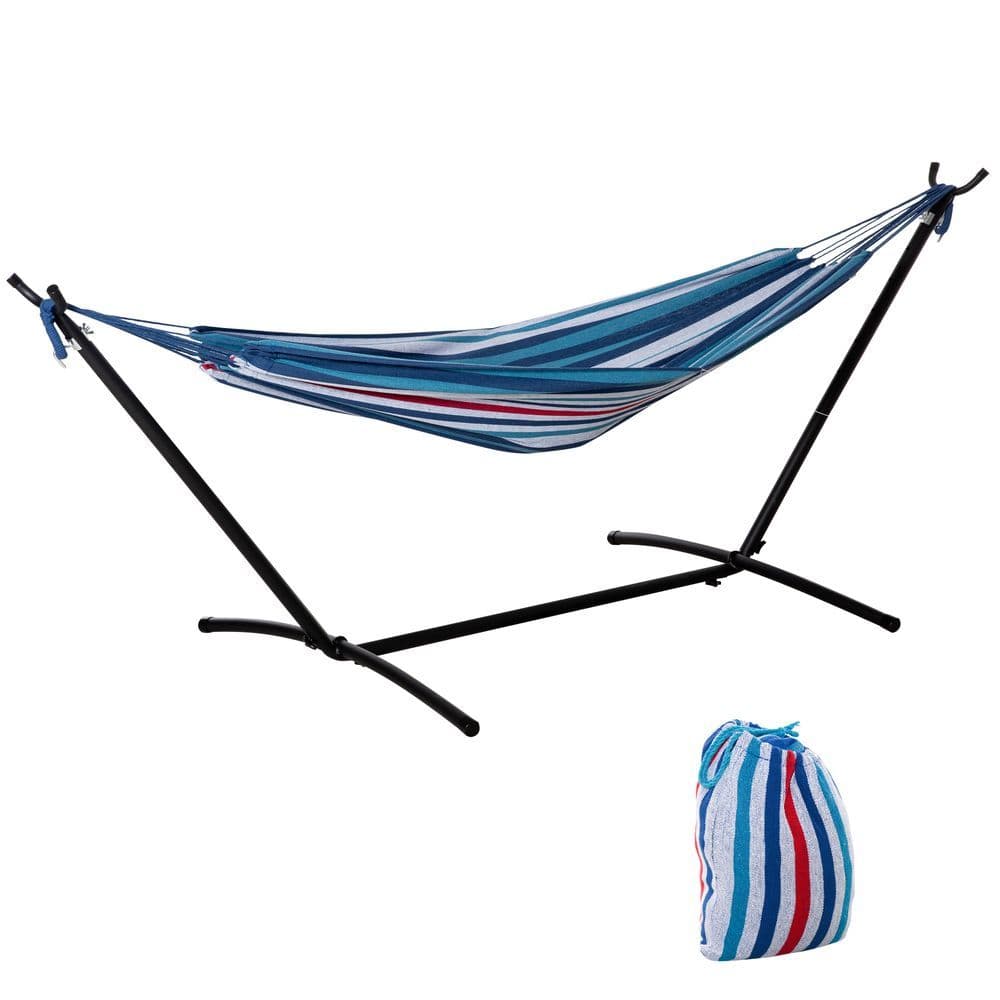 image-294 x 117cm Hammock with Metal Stand Portable Carrying Bag 120kg White Stripe