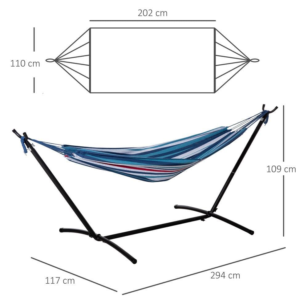 image-294 x 117cm Hammock with Metal Stand Portable Carrying Bag 120kg White Stripe