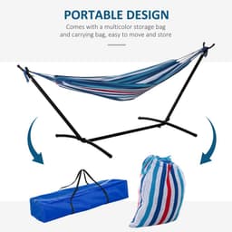 image-294 x 117cm Hammock with Metal Stand Portable Carrying Bag 120kg White Stripe