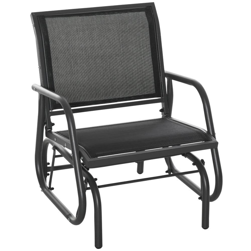 image-Outdoor Gliding Swing Chair Garden Seat w/ Mesh Seat Curved Back Steel Frame