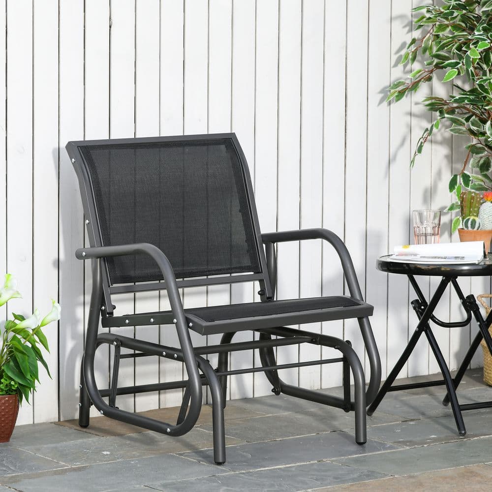 image-Outdoor Gliding Swing Chair Garden Seat w/ Mesh Seat Curved Back Steel Frame