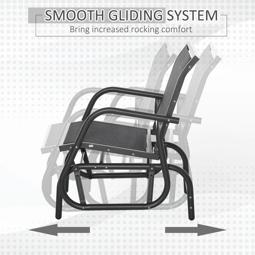 image-Outdoor Gliding Swing Chair Garden Seat w/ Mesh Seat Curved Back Steel Frame