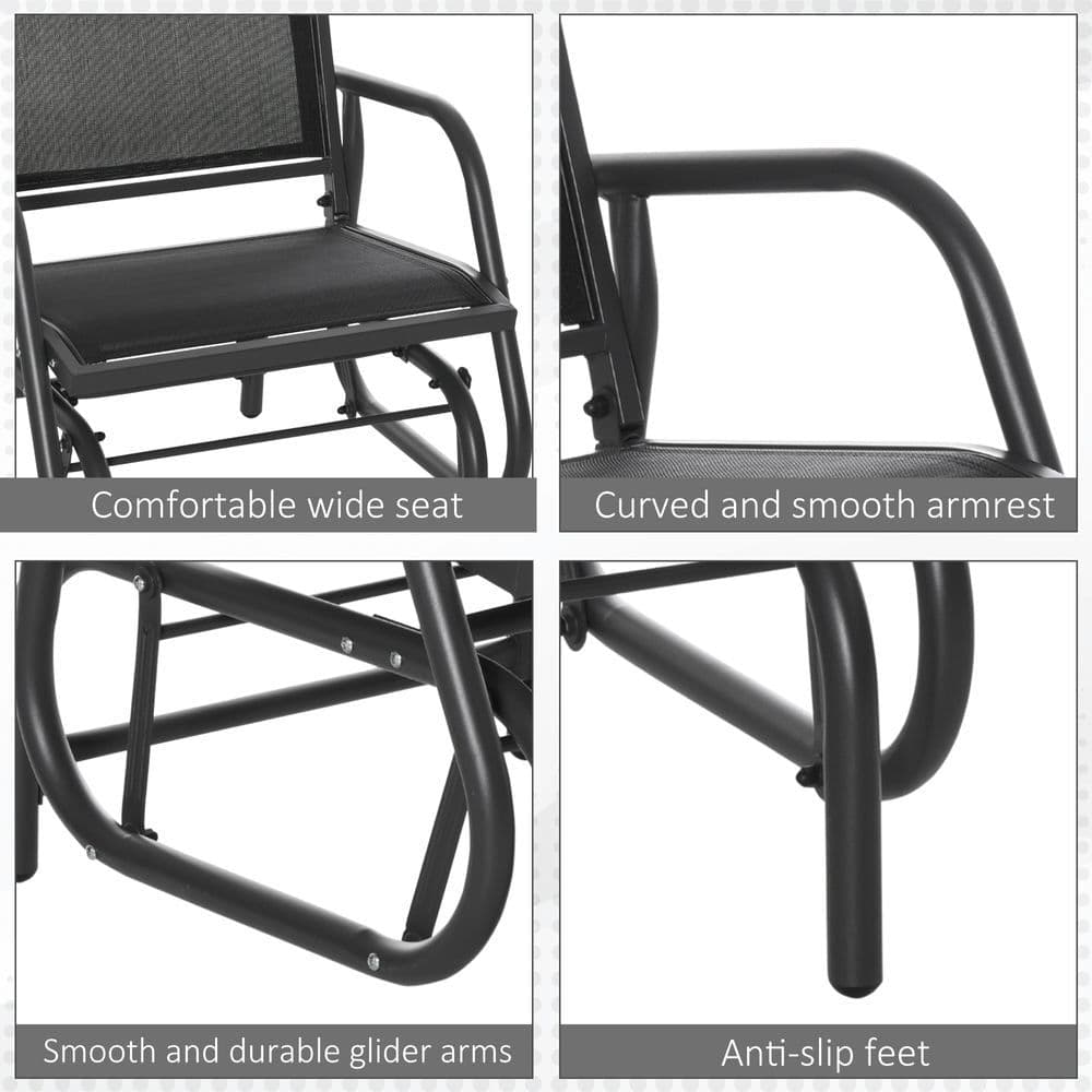 image-Outdoor Gliding Swing Chair Garden Seat w/ Mesh Seat Curved Back Steel Frame