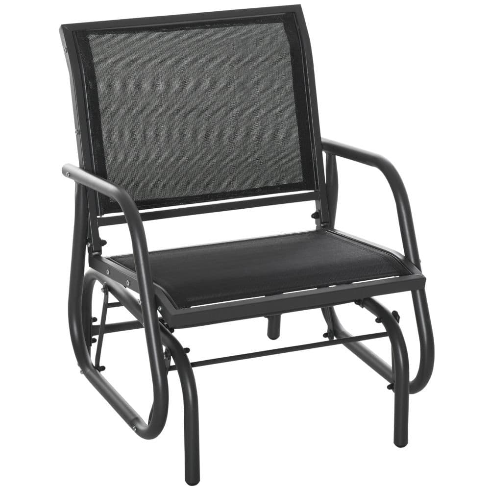 image-Outdoor Gliding Swing Chair Garden Seat w/ Mesh Seat Curved Back Steel Frame