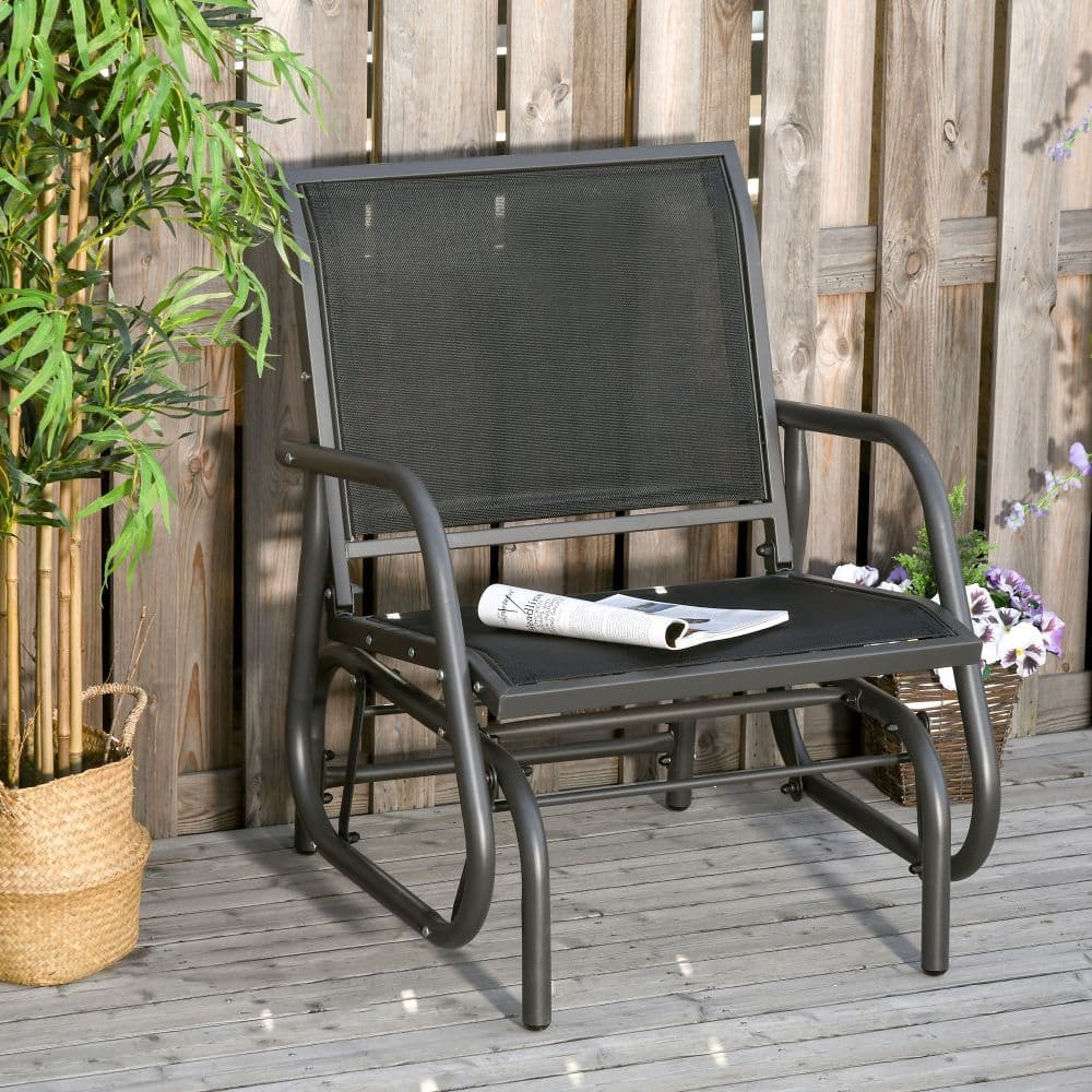 image-Outdoor Gliding Swing Chair Garden Seat w/ Mesh Seat Curved Back Steel Frame