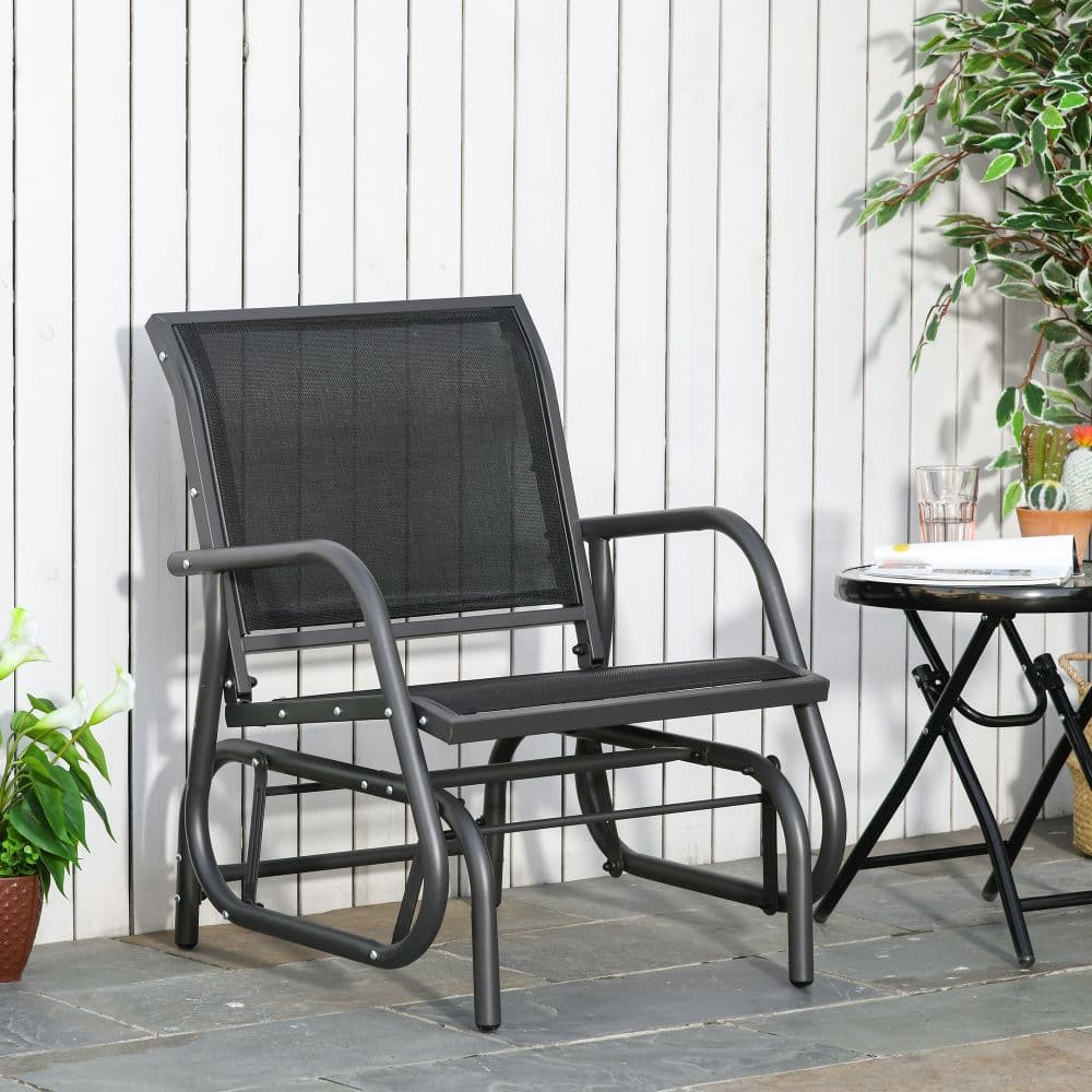 image-Outdoor Gliding Swing Chair Garden Seat w/ Mesh Seat Curved Back Steel Frame