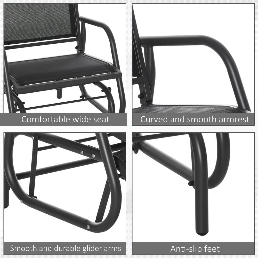 image-Outdoor Gliding Swing Chair Garden Seat w/ Mesh Seat Curved Back Steel Frame