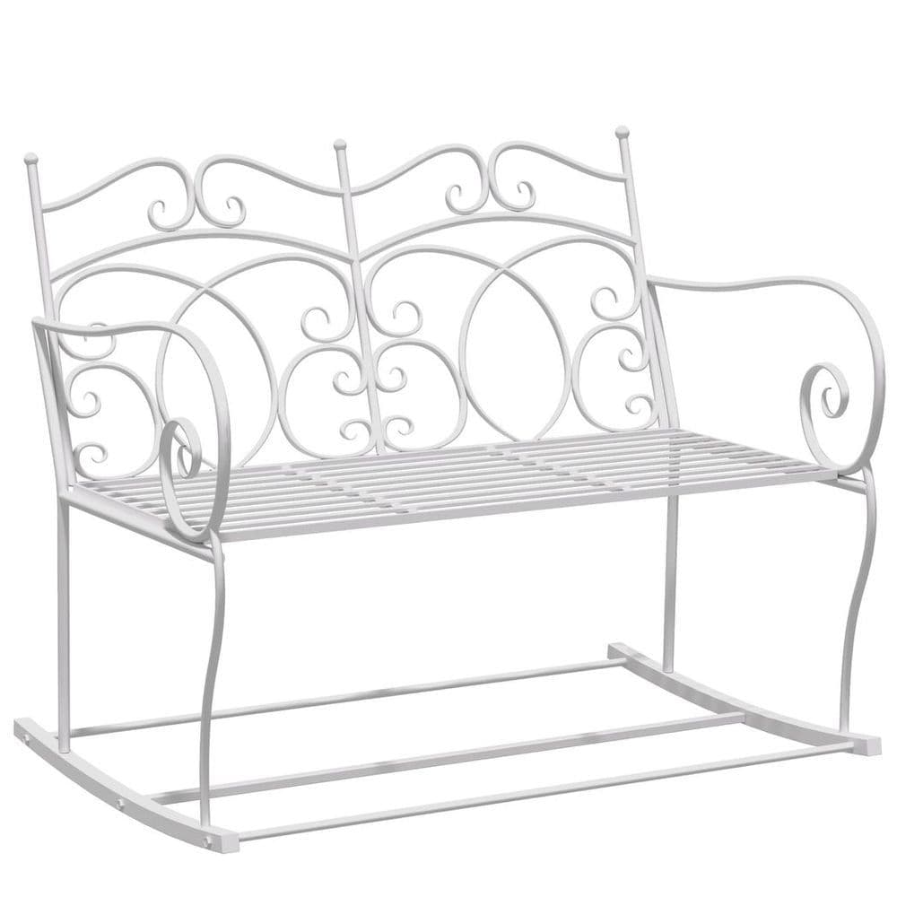 image-2-seat Rocking Chair Patio Bench Armrest Metal Outdoor Park Decorative Antique
