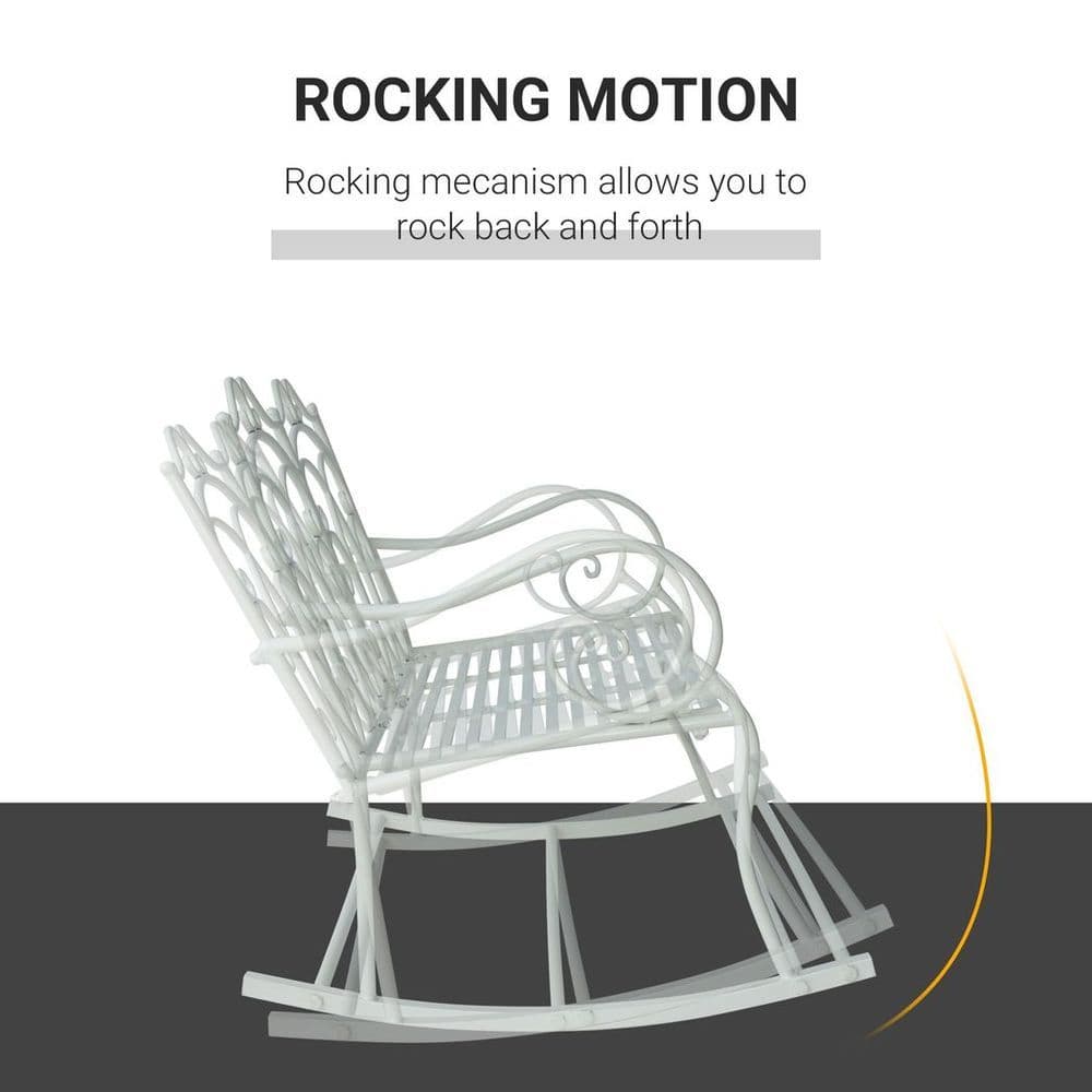 image-2-seat Rocking Chair Patio Bench Armrest Metal Outdoor Park Decorative Antique