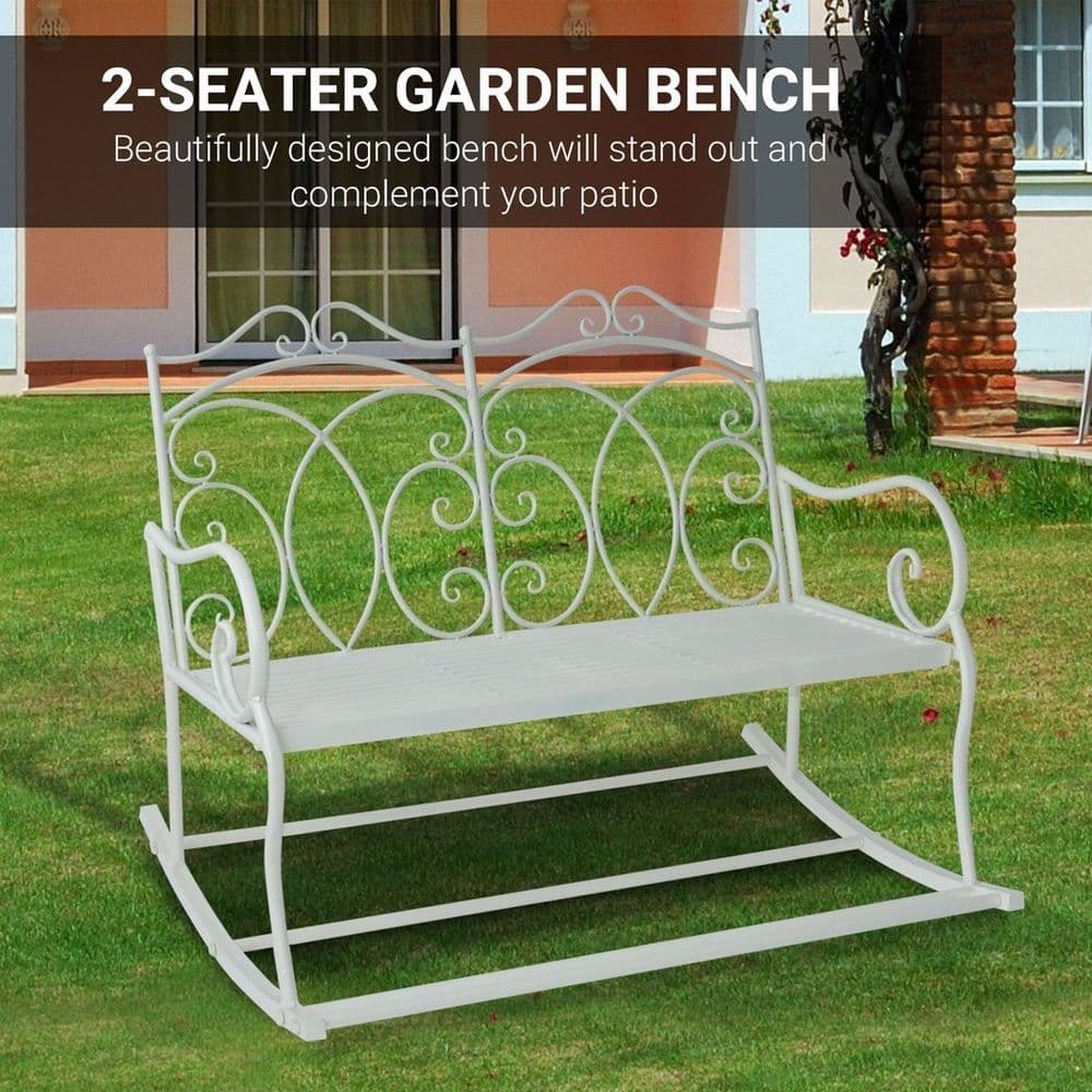 image-2-seat Rocking Chair Patio Bench Armrest Metal Outdoor Park Decorative Antique