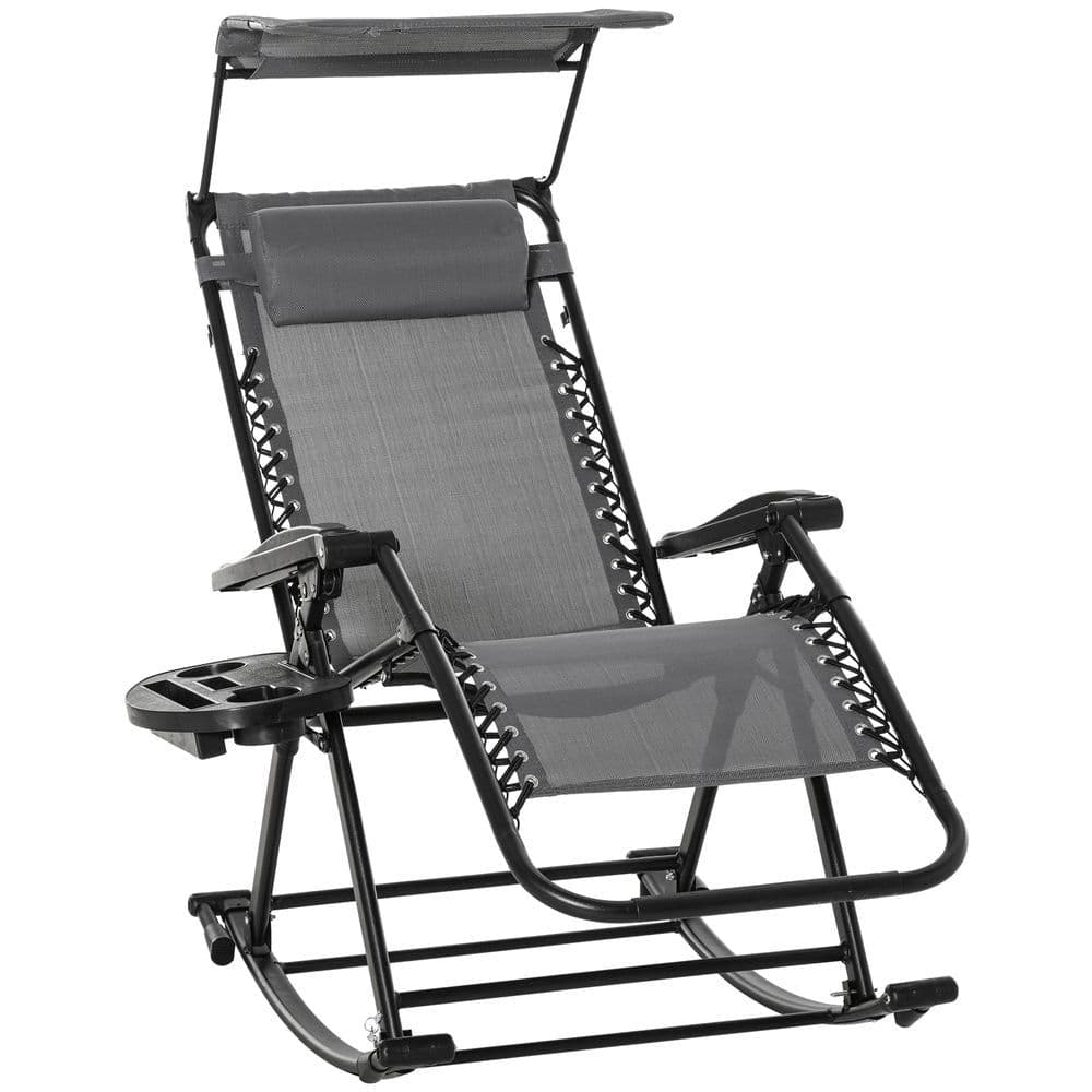 image-Folding Recliner Chair Outdoor Lounge Rocker Zero-Gravity Seat, Grey
