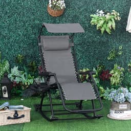 image-Folding Recliner Chair Outdoor Lounge Rocker Zero-Gravity Seat, Grey