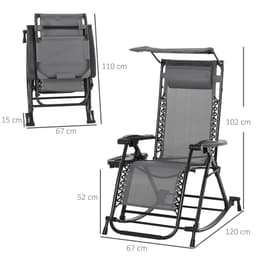 image-Folding Recliner Chair Outdoor Lounge Rocker Zero-Gravity Seat, Grey