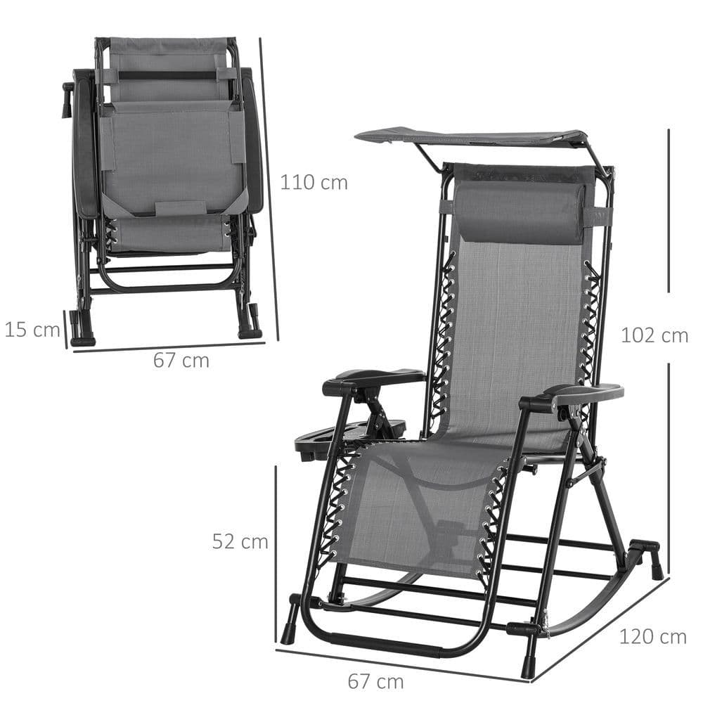 image-Folding Recliner Chair Outdoor Lounge Rocker Zero-Gravity Seat, Grey
