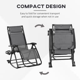 image-Folding Recliner Chair Outdoor Lounge Rocker Zero-Gravity Seat, Grey