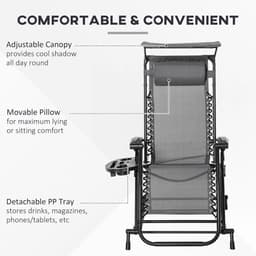 image-Folding Recliner Chair Outdoor Lounge Rocker Zero-Gravity Seat, Grey