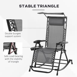 image-Folding Recliner Chair Outdoor Lounge Rocker Zero-Gravity Seat, Grey
