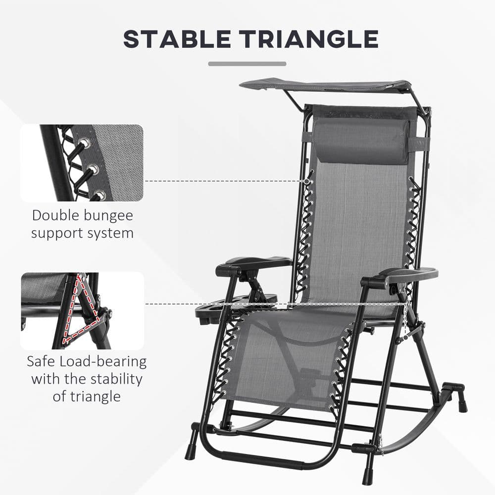 image-Folding Recliner Chair Outdoor Lounge Rocker Zero-Gravity Seat, Grey