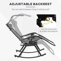 image-Folding Recliner Chair Outdoor Lounge Rocker Zero-Gravity Seat, Grey