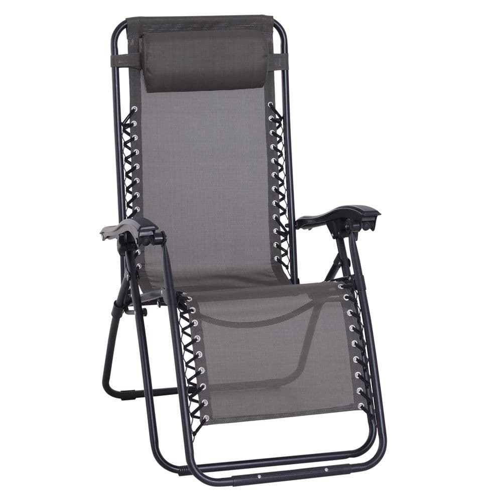 image-Metal Frame Zero Gravity Lounger w/ Head Pillow for Patio Decking Outsunny