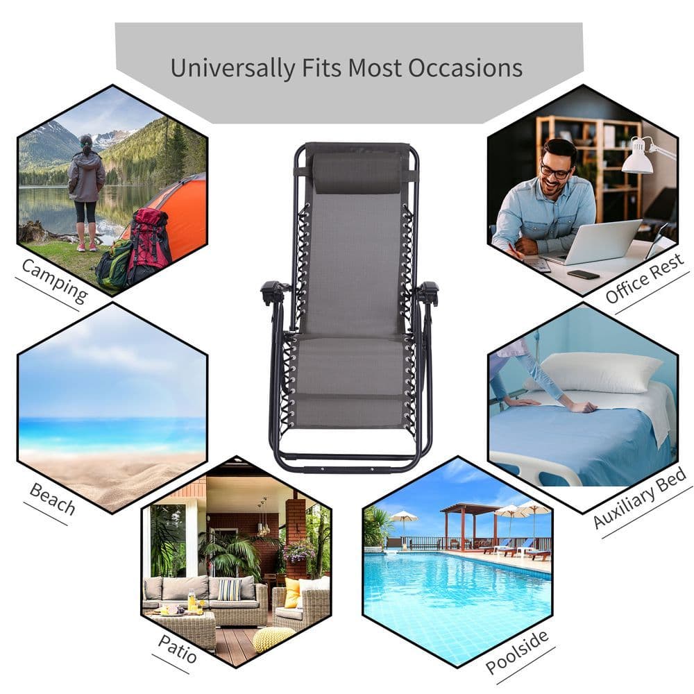 image-Metal Frame Zero Gravity Lounger w/ Head Pillow for Patio Decking Outsunny